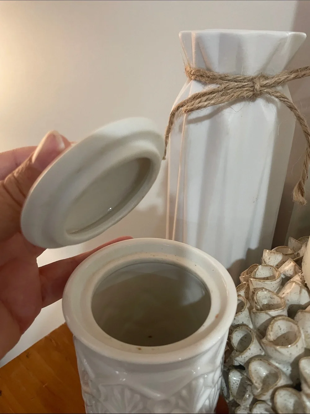 Neutral White Ceramic Accent Jar and Decorative Candle Holder Set